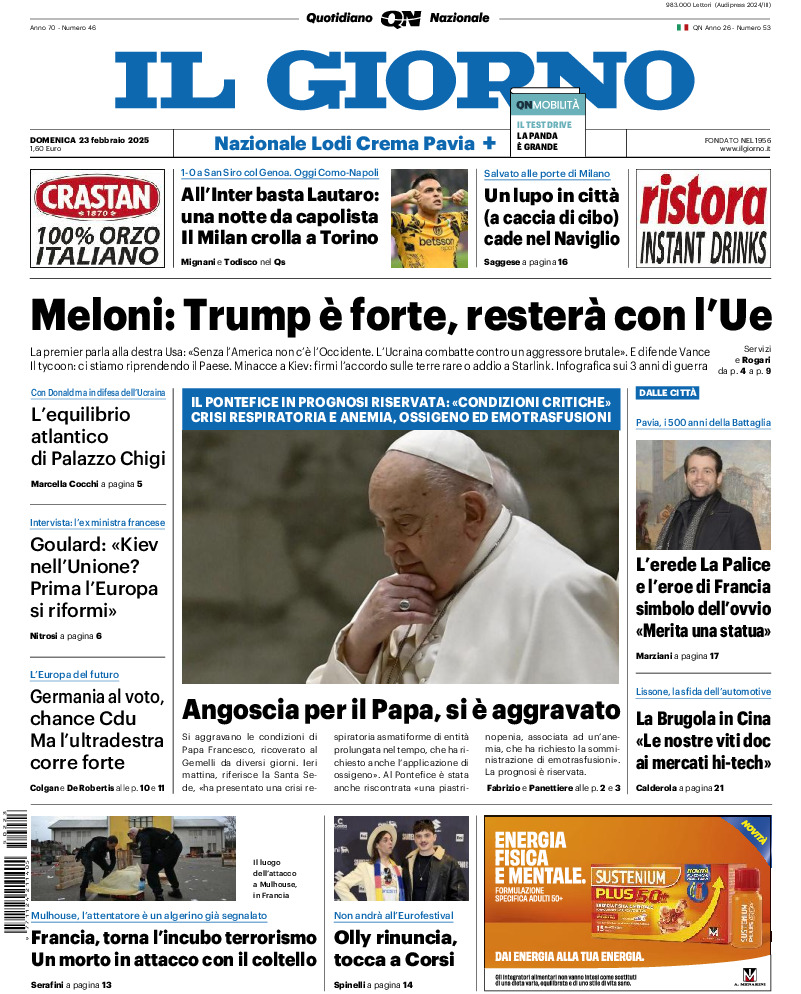 Prima-pagina-il giorno-edizione-di-oggi-20250223